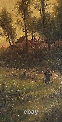 Barbizon School Original Antique Landscape Oil Canvas Painting, Forest, Framed