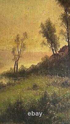 Barbizon School Original Antique Landscape Oil Canvas Painting, Forest, Framed