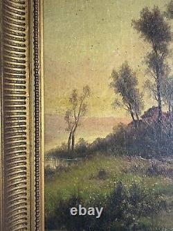 Barbizon School Original Antique Landscape Oil Canvas Painting, Forest, Framed