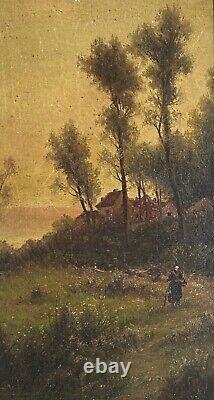 Barbizon School Original Antique Landscape Oil Canvas Painting, Forest, Framed