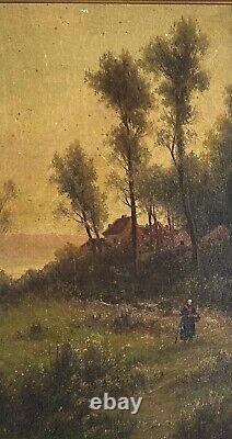 Barbizon School Original Antique Landscape Oil Canvas Painting, Forest, Framed