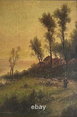 Barbizon School Original Antique Landscape Oil Canvas Painting, Forest, Framed