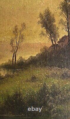 Barbizon School Original Antique Landscape Oil Canvas Painting, Forest, Framed