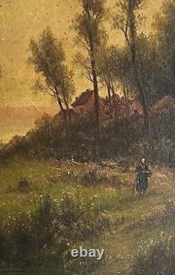Barbizon School Original Antique Landscape Oil Canvas Painting, Forest, Framed