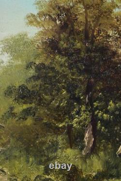 Barbizon School oil on wood Fisherman by the water signed Niz