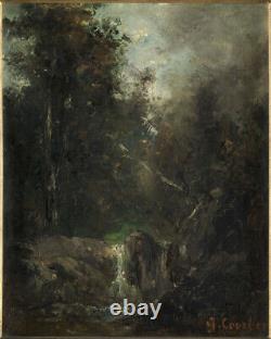 Beau Barbizon XIX Small Landscape At The Cascade In The Forest Near Gustave Courbet