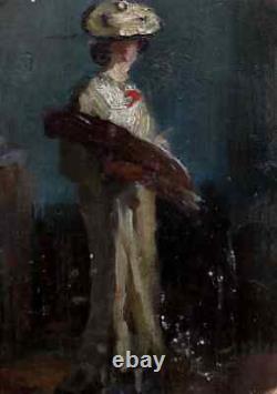Beautiful 1900 Painting. Mysterious Nocturn With An Elegant Woman-artist