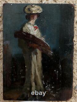 Beautiful 1900 Painting. Mysterious Nocturn With An Elegant Woman-artist