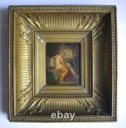 Beautiful 19th Century Canal Frame And 1849 Painted Wood Signed By Woman And Dog