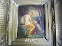 Beautiful 19th Century Canal Frame And 1849 Painted Wood Signed By Woman And Dog