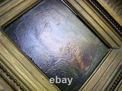 Beautiful 19th Century Canal Frame And 1849 Painted Wood Signed By Woman And Dog