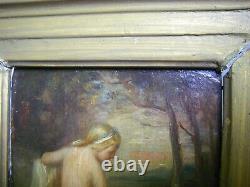 Beautiful 19th Century Canal Frame And 1849 Painted Wood Signed By Woman And Dog