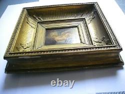 Beautiful 19th Century Canal Frame And 1849 Painted Wood Signed By Woman And Dog