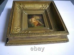 Beautiful 19th Century Canal Frame And 1849 Painted Wood Signed By Woman And Dog