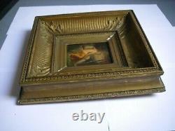 Beautiful 19th Century Canal Frame And 1849 Painted Wood Signed By Woman And Dog