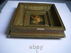 Beautiful 19th Century Canal Frame And 1849 Painted Wood Signed By Woman And Dog