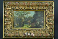 Beautiful Ancient Painting Landscape Garden View Stele Spring Golden Wood Frame