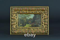 Beautiful Ancient Painting Landscape Garden View Stele Spring Golden Wood Frame