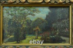 Beautiful Ancient Painting Landscape Garden View Stele Spring Golden Wood Frame