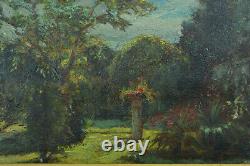 Beautiful Ancient Painting Landscape Garden View Stele Spring Golden Wood Frame