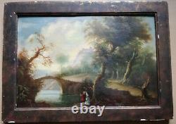 Beautiful Animated Landscape, 18th Century, Castle, Oil On Wooden Panel, Framed