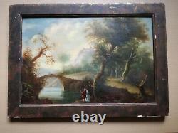 Beautiful Animated Landscape, 18th Century, Castle, Oil On Wooden Panel, Framed