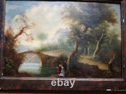 Beautiful Animated Landscape, 18th Century, Castle, Oil On Wooden Panel, Framed