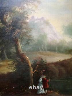 Beautiful Animated Landscape, 18th Century, Castle, Oil On Wooden Panel, Framed