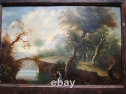 Beautiful Animated Landscape, 18th Century, Castle, Oil On Wooden Panel, Framed