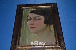 Beautiful Art Deco Portrait Oil On Panel Sign Louis Pierre Amiel / 1889/1980