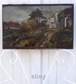 Beautiful Barbizon 19th-century landscape in a stormy countryside