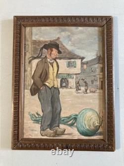 Beautiful Fauvist Painting Oil on Wood Panel Man Portrait 1950 Brittany Turnip