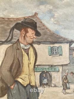 Beautiful Fauvist Painting Oil on Wood Panel Man Portrait 1950 Brittany Turnip