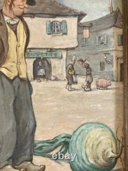 Beautiful Fauvist Painting Oil on Wood Panel Man Portrait 1950 Brittany Turnip