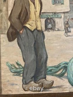 Beautiful Fauvist Painting Oil on Wood Panel Man Portrait 1950 Brittany Turnip