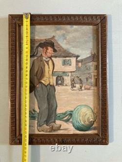 Beautiful Fauvist Painting Oil on Wood Panel Man Portrait 1950 Brittany Turnip