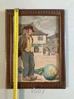 Beautiful Fauvist Painting Oil on Wood Panel Man Portrait 1950 Brittany Turnip