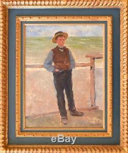 Beautiful Framed Picture. Young Man At The Boater. J. Engel. Pourville. Normandy
