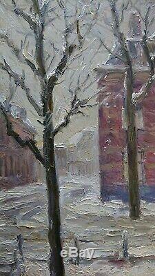 Beautiful Impressionist Old Table Signed 19th Snowy And Animated City