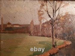 Beautiful Landscape Oil On Wood River Mayenne Signed Good Box Tbe 1938