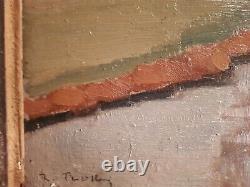 Beautiful Landscape Oil On Wood River Mayenne Signed Good Box Tbe 1938