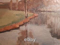 Beautiful Landscape Oil On Wood River Mayenne Signed Good Box Tbe 1938