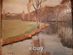 Beautiful Landscape Oil On Wood River Mayenne Signed Good Box Tbe 1938