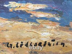 Beautiful Landscape Painting 1950 Sea Pine Oil On Panel Hsp Signed To Be Identified