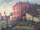 Beautiful Landscape Painting House Building 1950 Oil On Panel Signed Wave