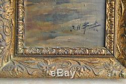 Beautiful Marine Painting In Oil Xixth On Wood, Signed By