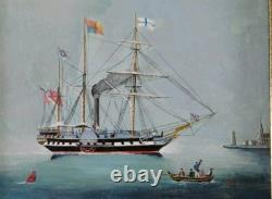Beautiful Marine Steam Boat Oil on Wood / Anglo-Saxon / Year 30