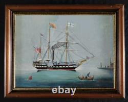 Beautiful Marine Steam Boat Oil on Wood / Anglo-Saxon / Year 30