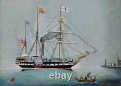 Beautiful Marine Steam Boat Oil on Wood / Anglo-Saxon / Year 30