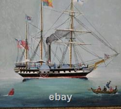Beautiful Marine Steam Boat Oil on Wood / Anglo-Saxon / Year 30